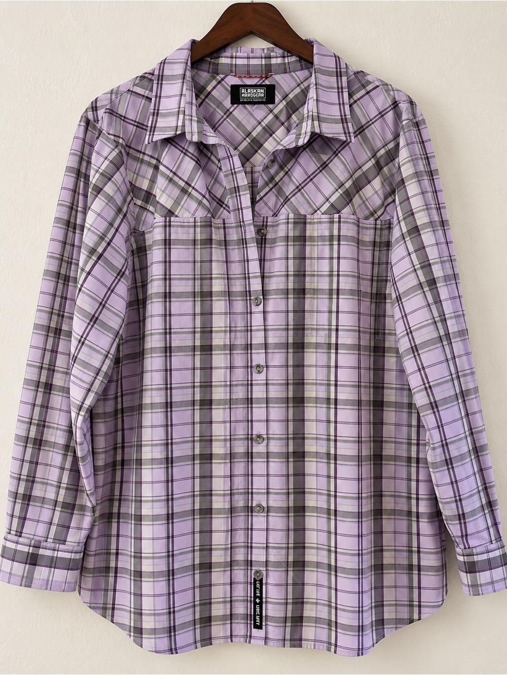 Duluth Trading Alaskan Hardgear Womens Plaid Button Up Shirt Lavender Wool Blend
